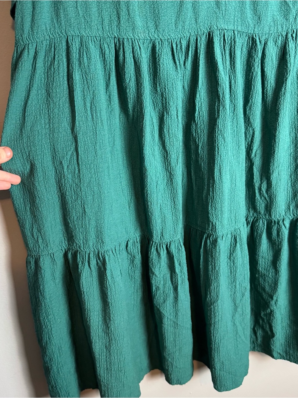 Calvin Klein Gauze Slit Neck Tiered Emerald Green Swing Midi Dress Size 16 - Picture 5 of 12